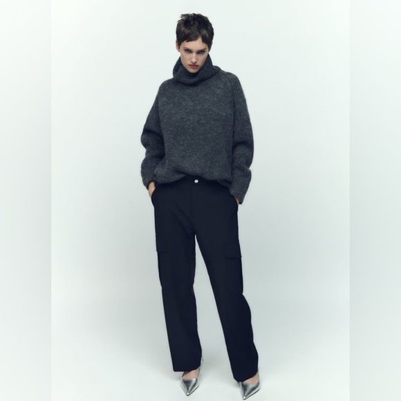 Zara Straight Fit Cargo Trousers Black NWT - Picture 1 of 13